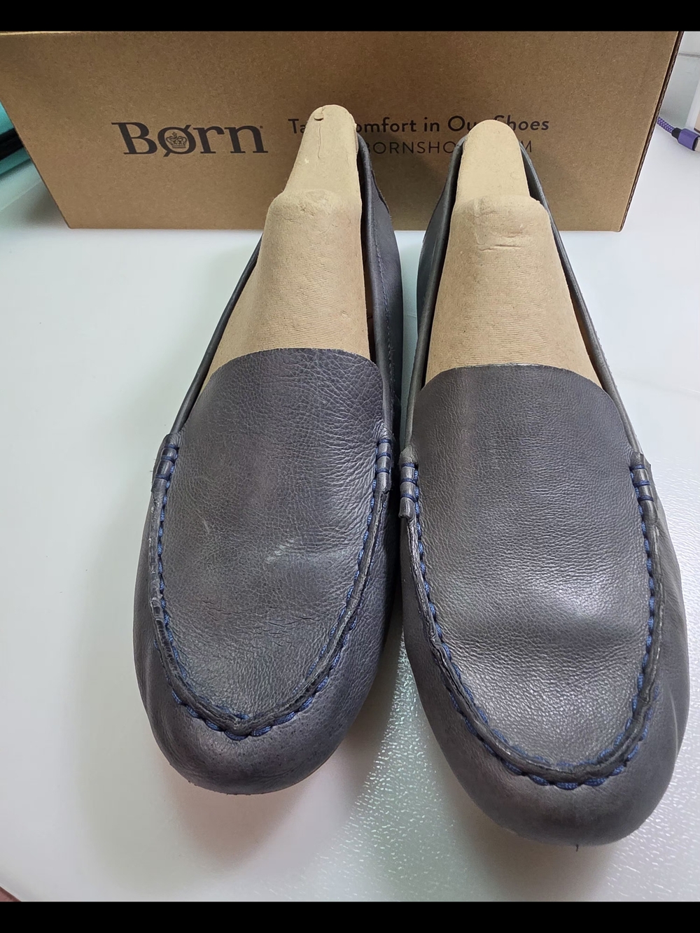 Born Women, Grey Leather Moccasin Loafers